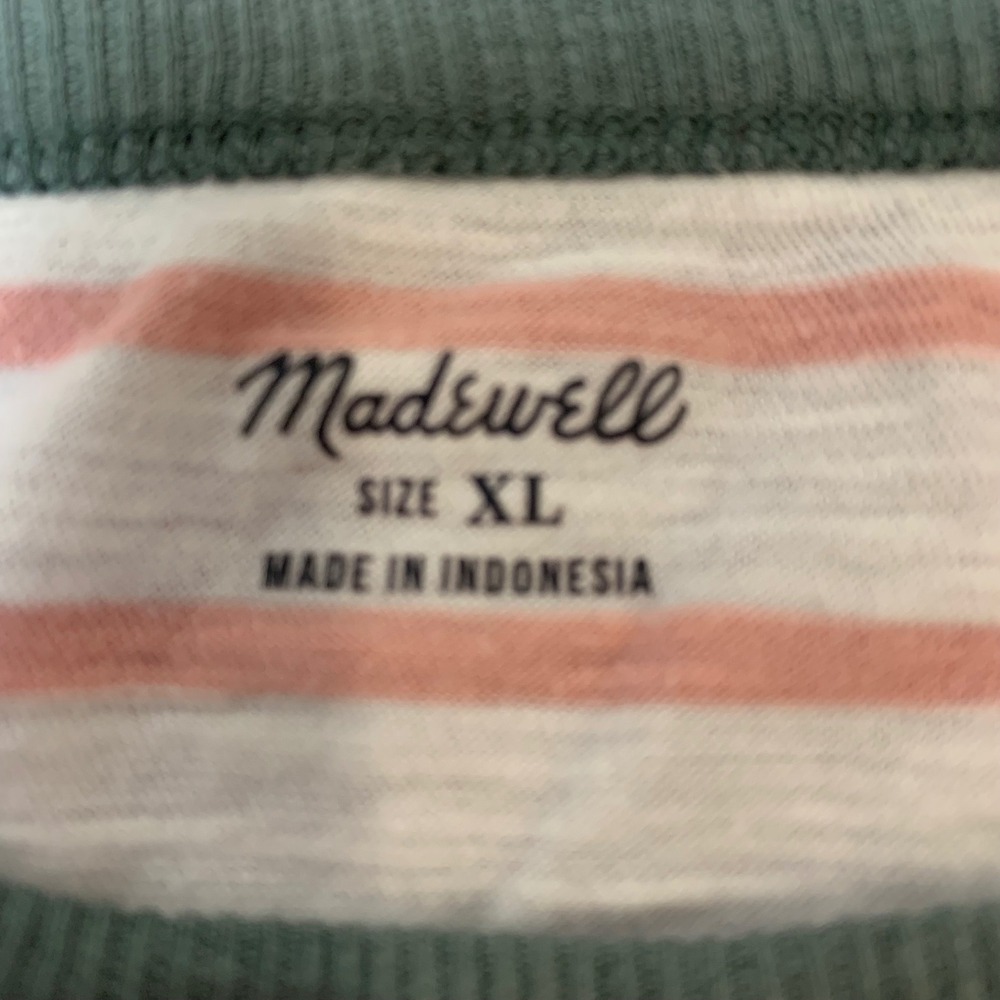 Madewell T-Shirt Womens XL Pink White Excellent Striped Ringer Cotton Tee 13617 - Picture 2 of 7